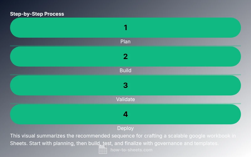 Process diagram showing four steps to create a google workbook in Google Sheets