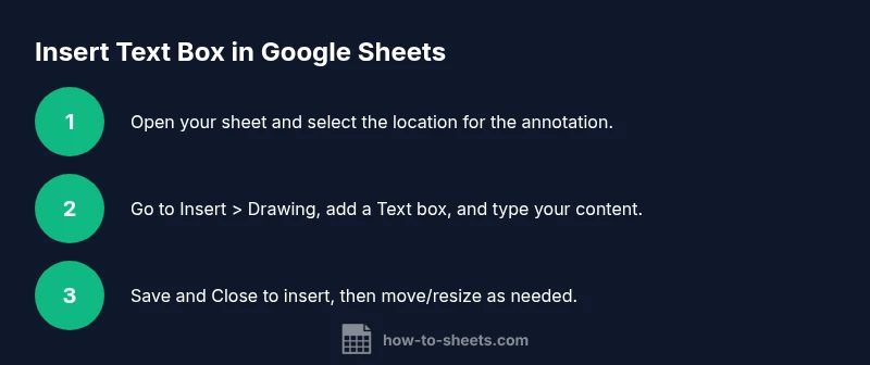 Process diagram showing steps to insert a text box in Google Sheets