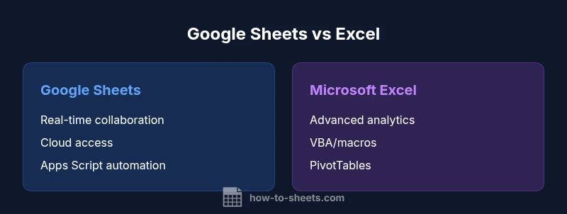 Comparison infographic of Google Sheets vs Excel features and capabilities