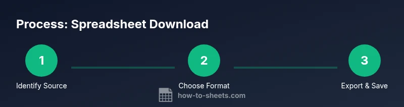 Three-step infographic showing identify source, choose format, export and save a spreadsheet