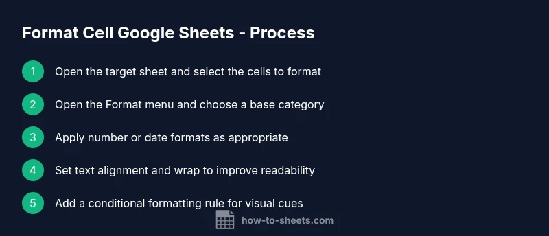 Tailwind styled process infographic showing steps to format cells in Google Sheets