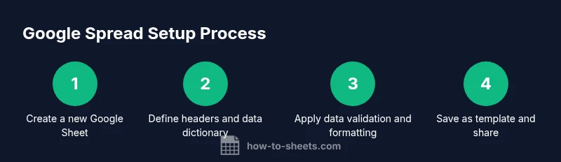 Process diagram showing four steps to set up google spread in Google Sheets