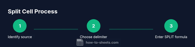 Three-step process: identify source, choose delimiter, apply SPLIT